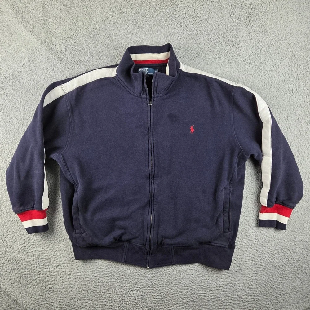 Polo Ralph Lauren Track Jacket Mens 2XB Navy Blue Thermal Lined‎ Full Zip Stripe